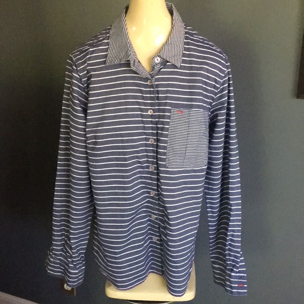 Nexx navy/white stripe button front shirt, medium